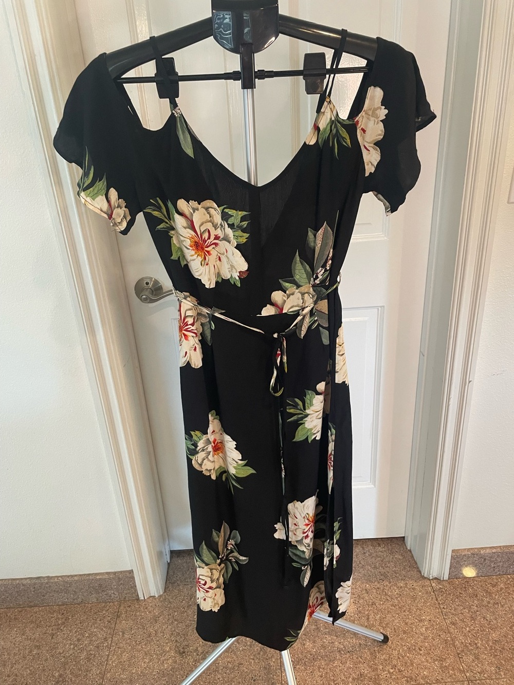 Topshop Black Floral Cold shoulder Slip Dress